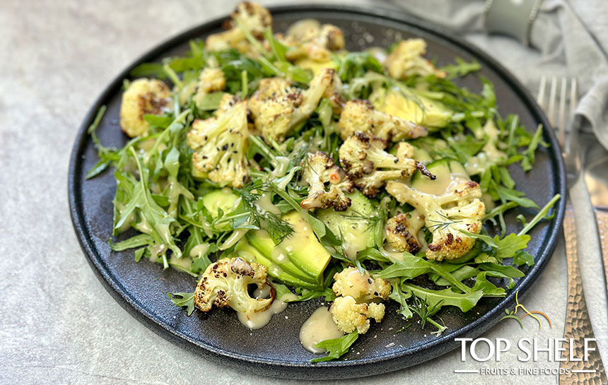 Spice-Roasted Cauliflower with Honey Mustard Salad Splash