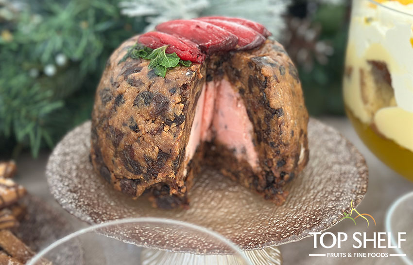 Plum Pudding Bomba with Blood Orange & Dark Chocolate Gelato