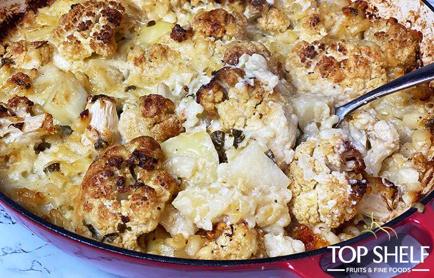 Pasta Cheesy Bake with Cauliflower and Potato