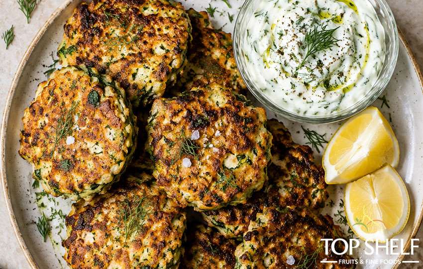 Zucchini and Halloumi Fritters with Garlicky Yoghurt Dip